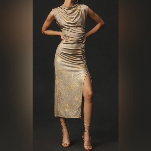Anthropologie Dresses & Skirts - NWT Anthropologie Maya Gold Metallic Midi Dress with Side Slit
